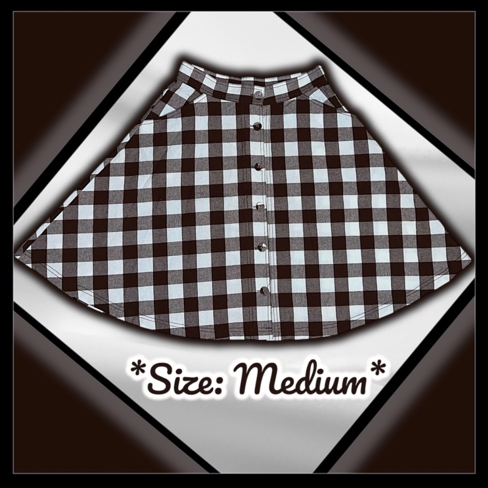 NEW: Unique Vintage - Brown & White Button Down Side Pocket Swing Skirt (M)